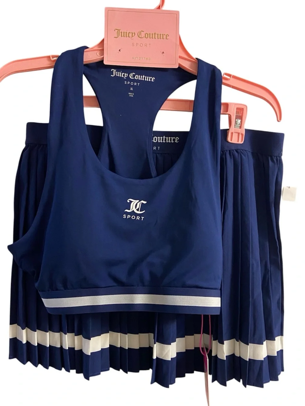 Juicy Couture Navy & White Sport Crop Tank with Pleated Skirt XL NWT
